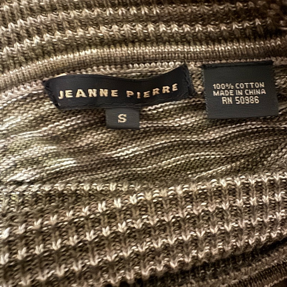 Jeanne Pierre Olive and Cream Knit Sweater 100% Cotton - Picture 3 of 5
